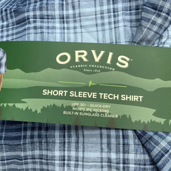 NEW Orvis Men's Size L Plaid Short Sleeve Button Up Shirt Blue Outdoor UPF 30 - Picture 9 of 11